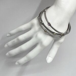 Set of 3 Alwand Vahan AV Sterling & 14K Gold Bangle Bracelets Small Stones 33 Gr